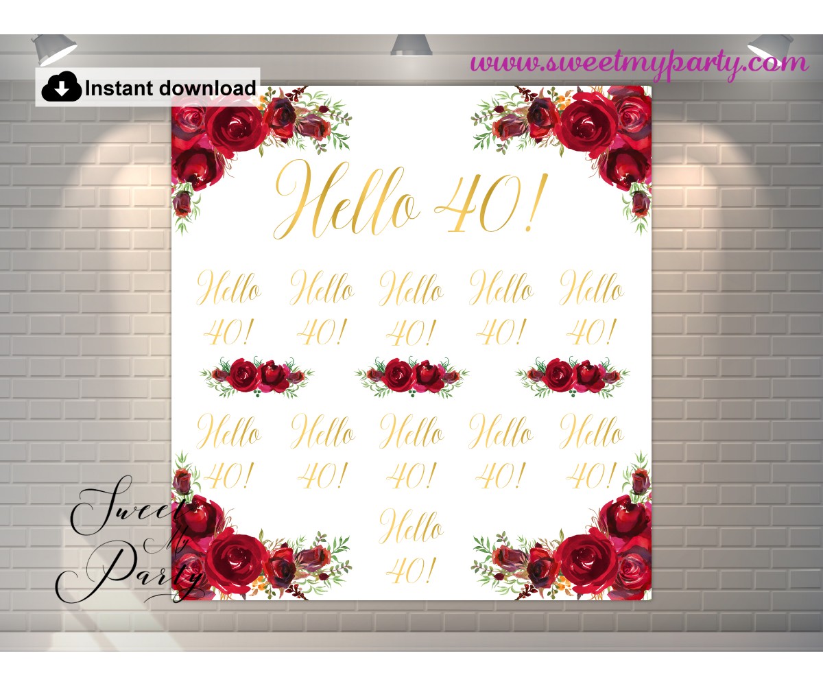 Red Roses 40th Birthday Photo Backdrop,(16)